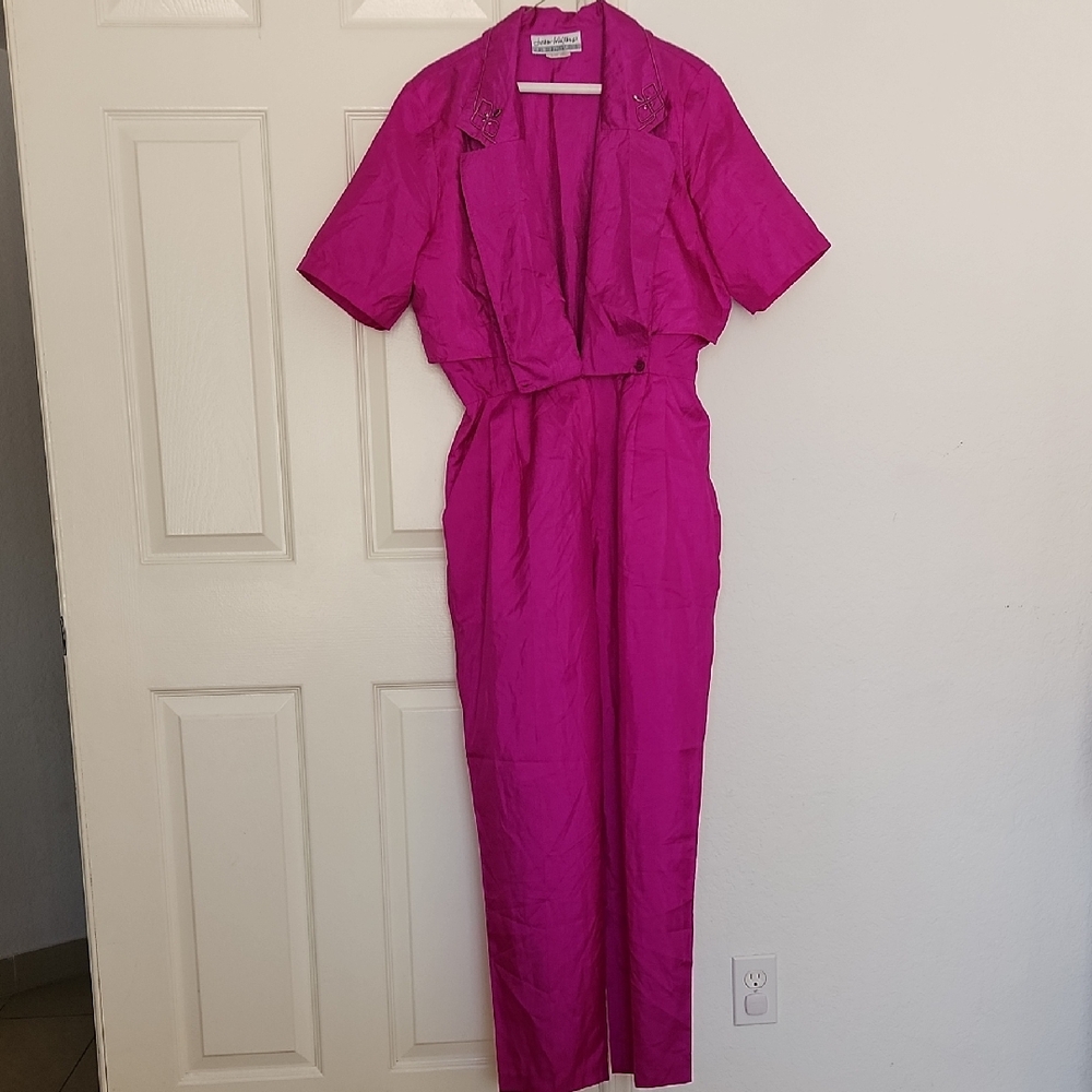 Joan Walters Vintage Pink Open Front Short Sleeved Jumpsuit Pockets  Size P14